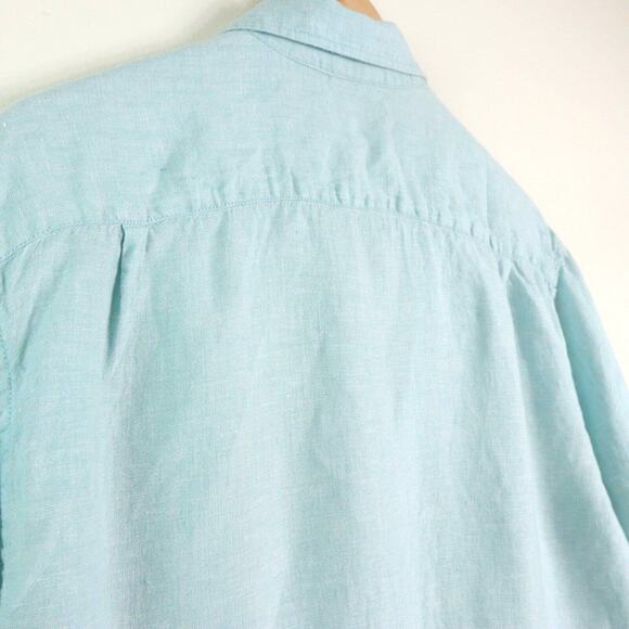 Tahari Men's L Woven Linen Button Down Shirt Short Sleeve Light Blue - Picture 6 of 8